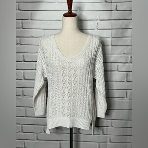 White House Black Market White V-Neck Sweater